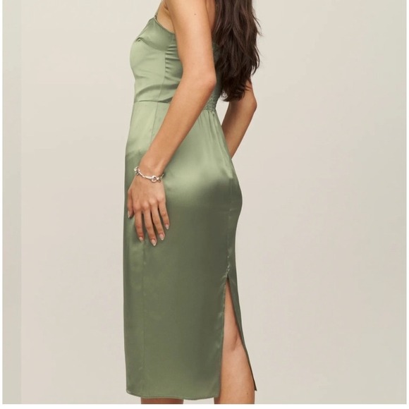 Reformation Oaklie Silk Slip Midi Dress Artichoke Green Size 10 - Picture 3 of 14